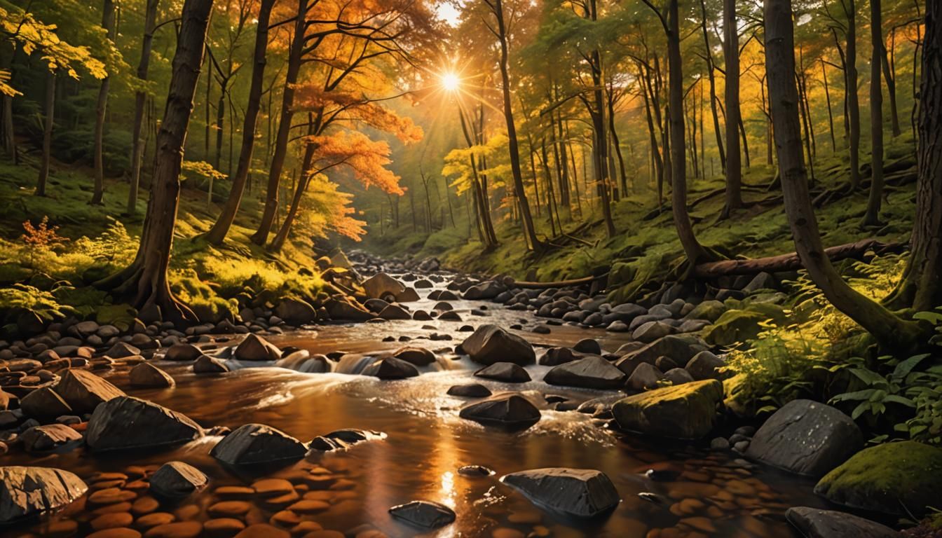 Autumn Forest Stream in Hudson River School Style