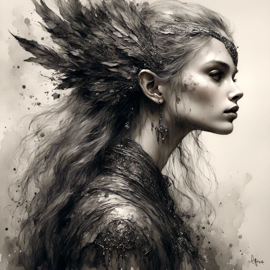 Elvish Concept Art with Dark Tattoos in Fantasy Style