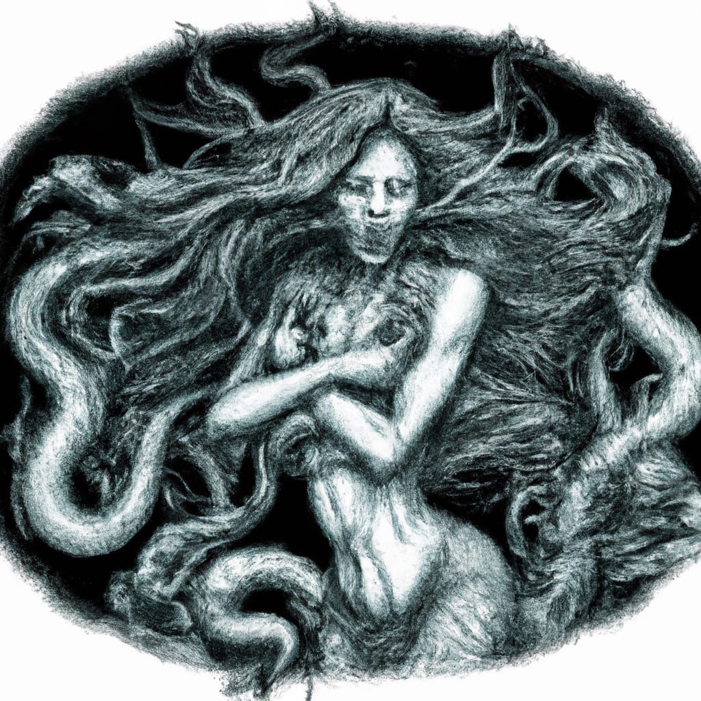Ominous Underwater Mermaid in Horror Art Style
