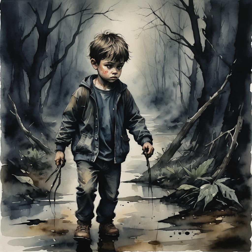 Moody Watercolor Painting of a Child's Plea