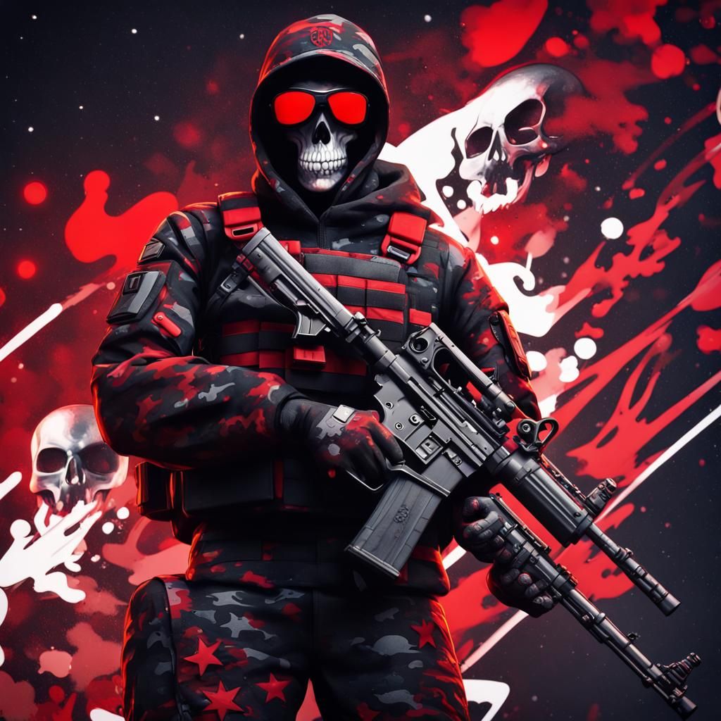 Camo Soldier with Skull Mask in Graffiti Style