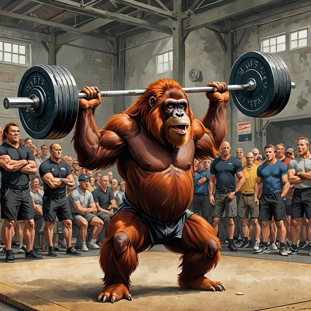 Orangutan Weightlifter Cartoon Illustration