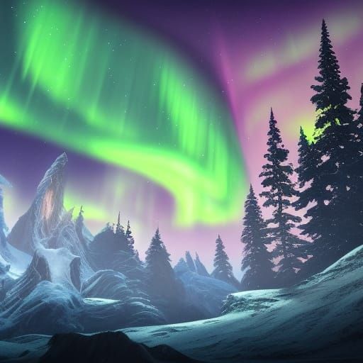 Northern Lights Night Sky: Detailed Matte Painting