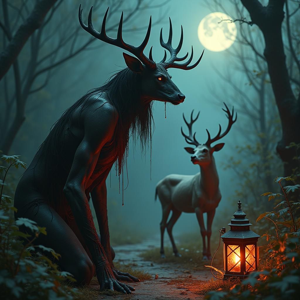 Gothic Demon's Feast in a Gaslit Garden