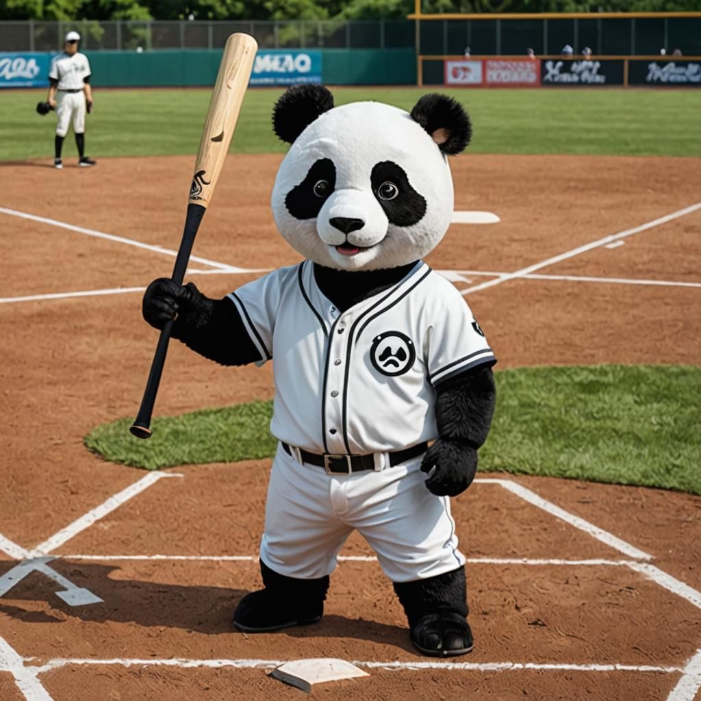 Panda Mascot on Baseball Field