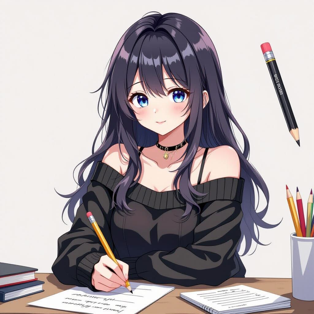 Cute Anime Girl in Pencil Style