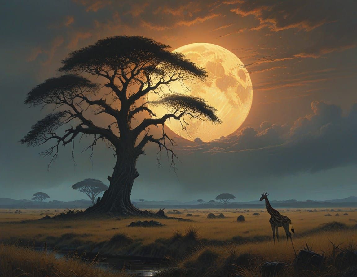 Savannah Sunset Radiance - A Majestic African Landscape