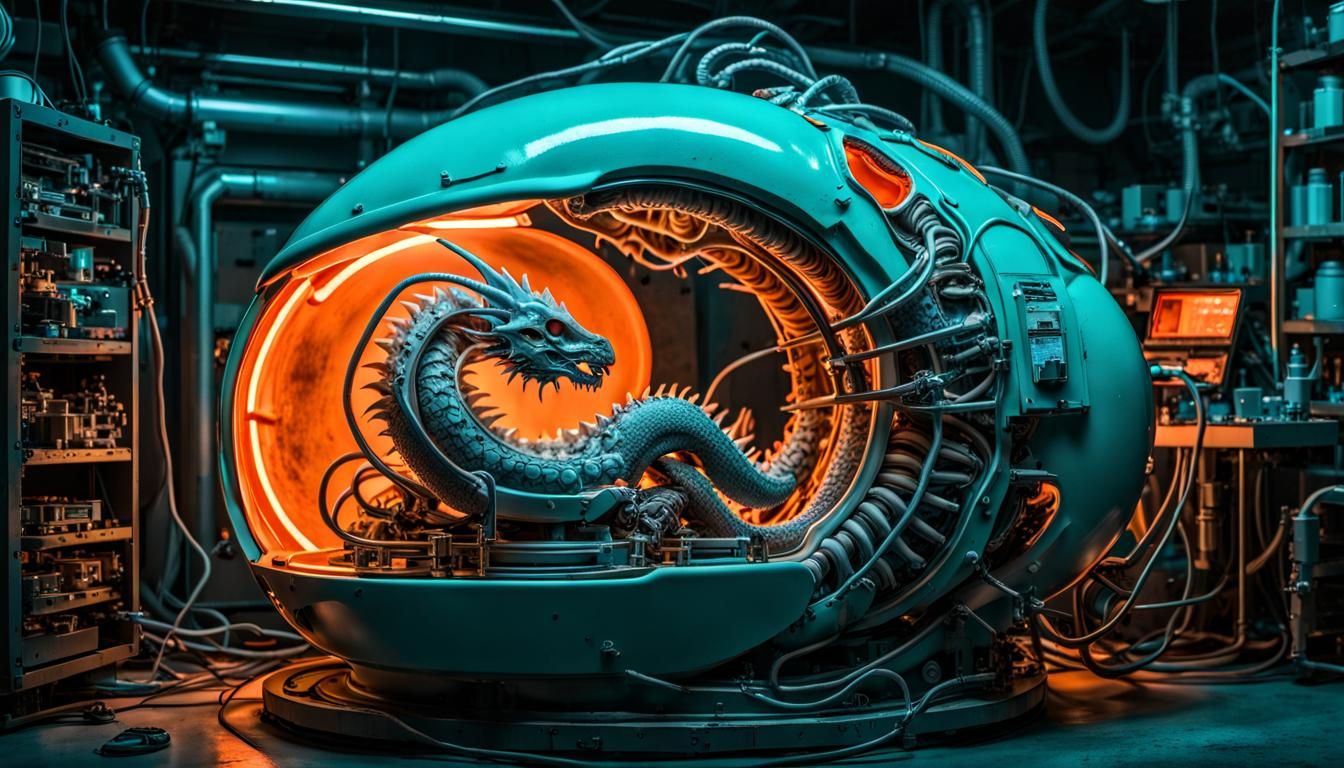 Sci-Fi Dragon Embryo in Industrial Laboratory