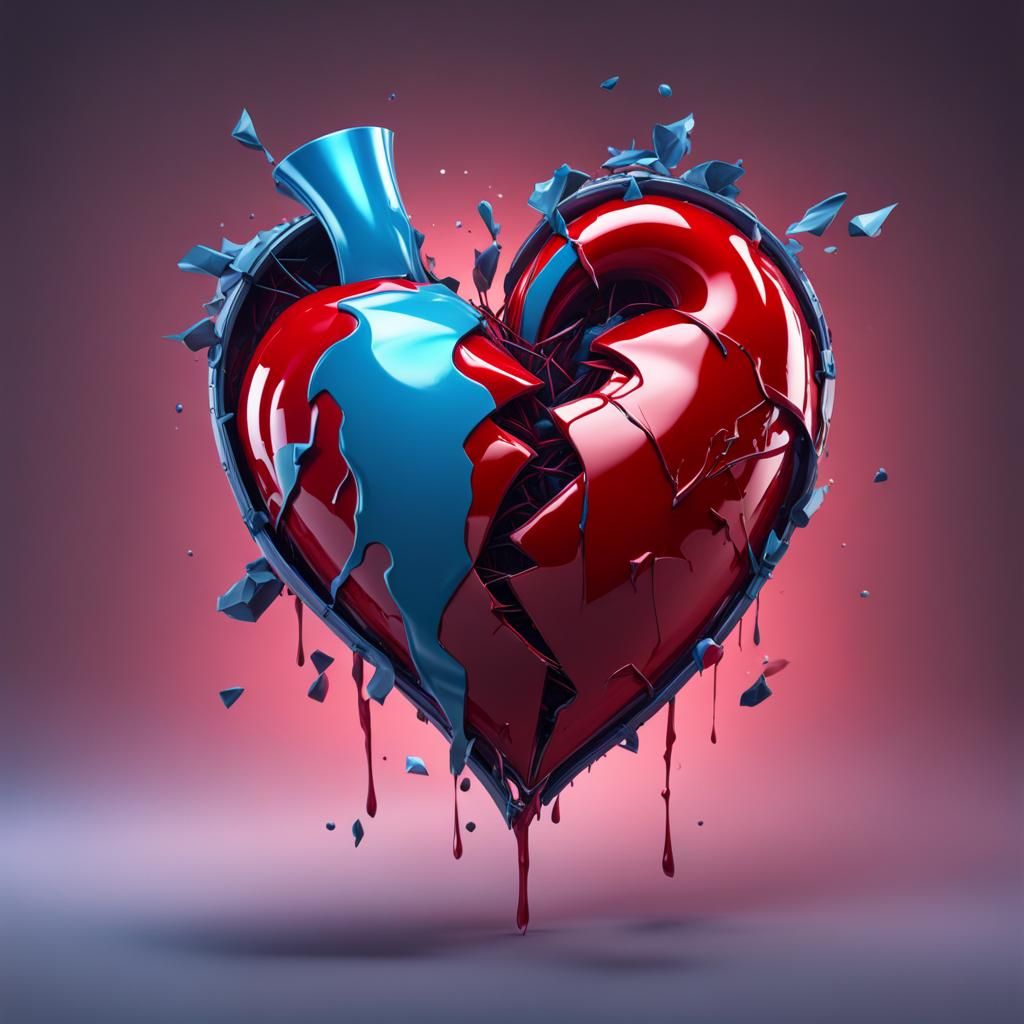 Stitched Bandaged Broken Heart in Hyperrealistic Splash Art