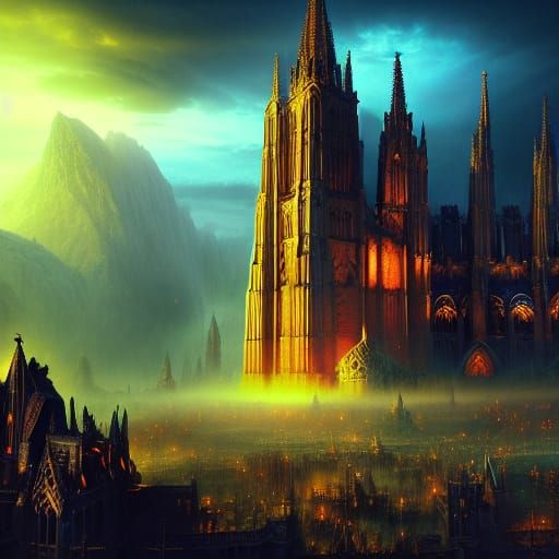 Epic Fantasy Cathedral in Detailed Digital Matte Painting