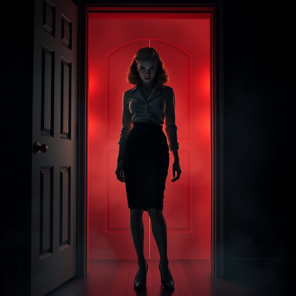 Haunting 1940s Siren in Dimly Lit Closet