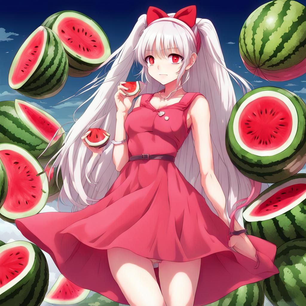 Anime Girl in Watermelon Dress, Manga Style