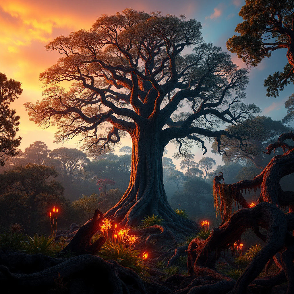 Mystical Forest at Dusk: A Matte Painting