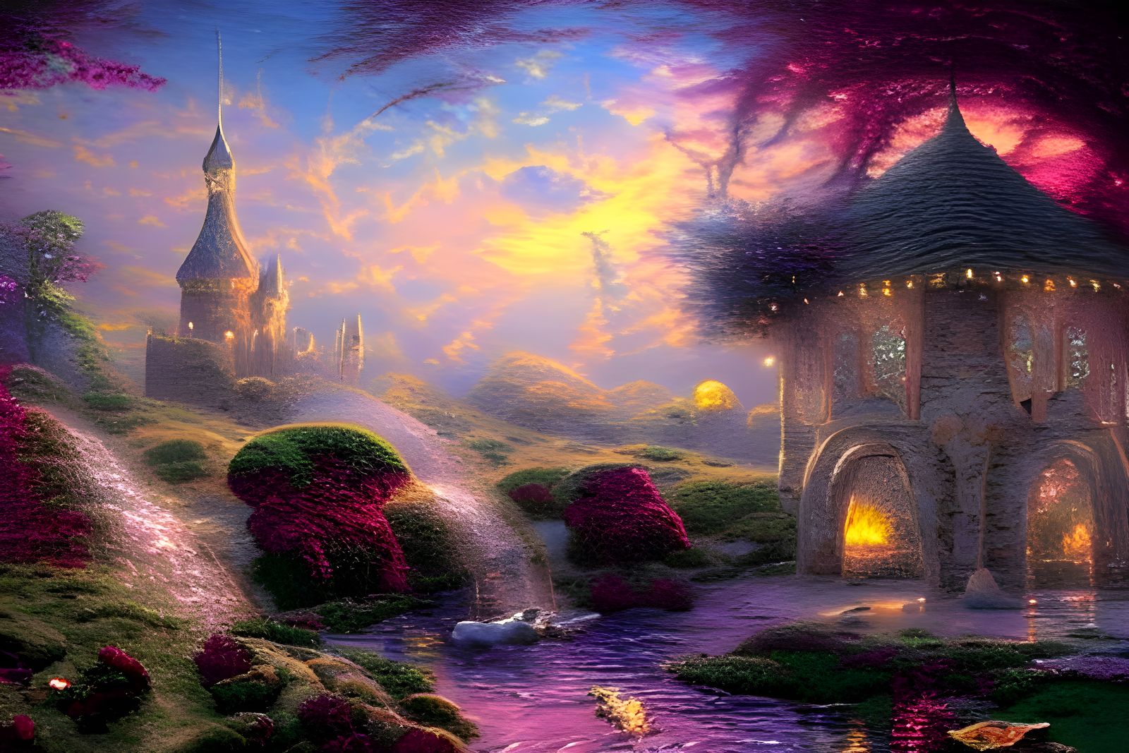 Ethereal Fantasy: Castle, Elephants, and Oasis