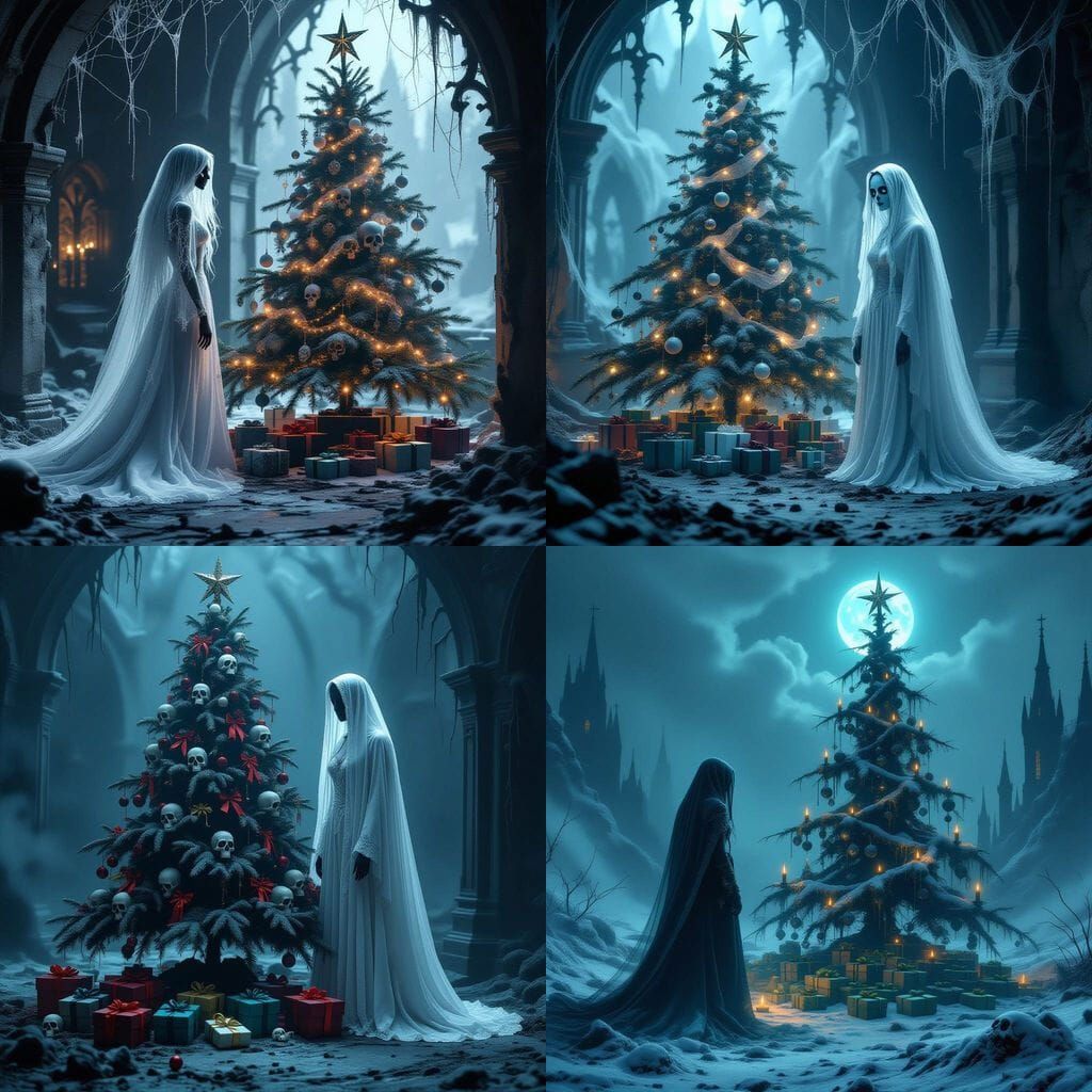 Ghostly Woman and Haunted Gothic Christmas Tree