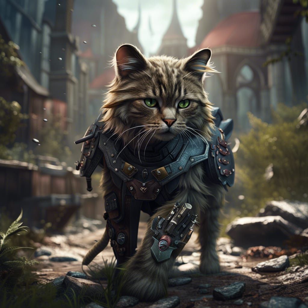 Army Cat in Detailed Matte Painting Style