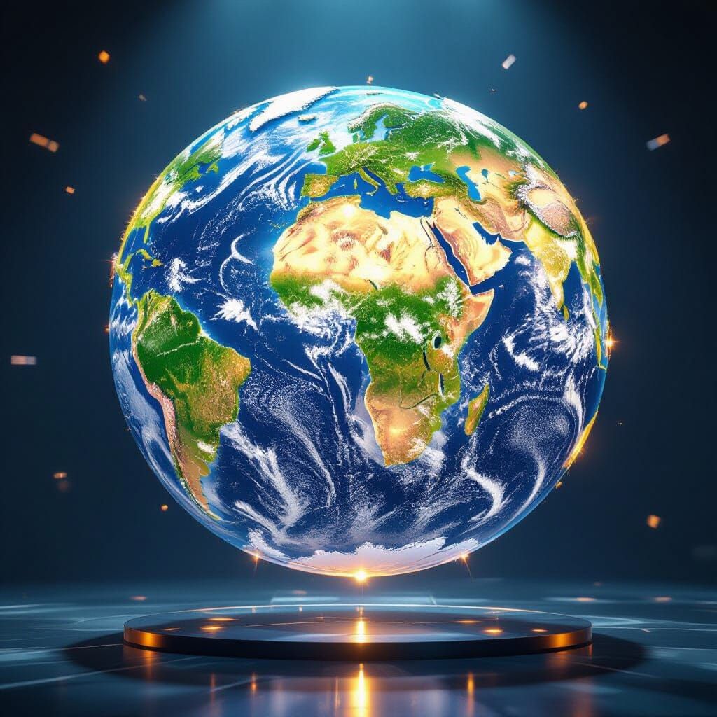 Translucent Earth Globe Suspended in Air, 3D Render
