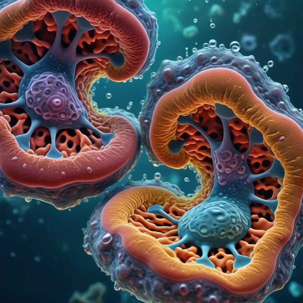 Amoeba Dividing: Microscopic Splash Art Depiction