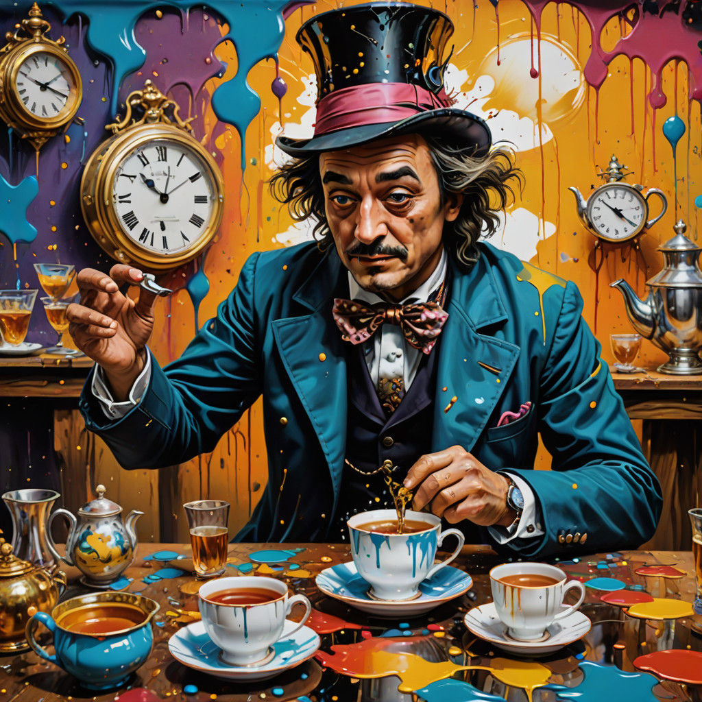 Flustered Fellow Rushes Past Mad Hatter's Tea Party in Vibra...