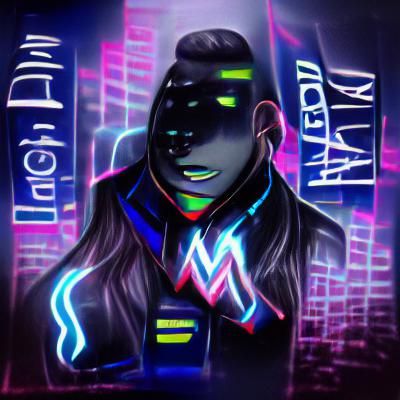 Neon-Lit Figure in Shadowy Urban Scene