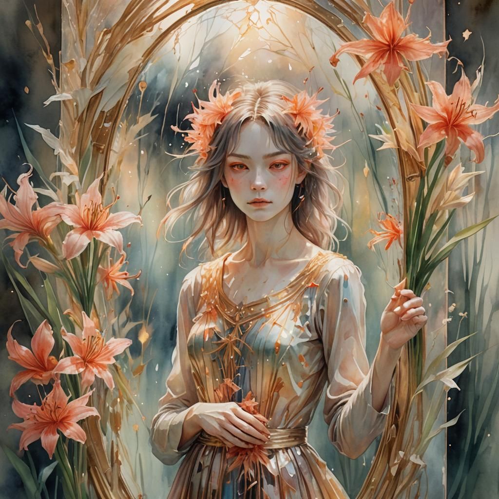 Ethereal Spirit with Lycoris Radiata in Watercolor