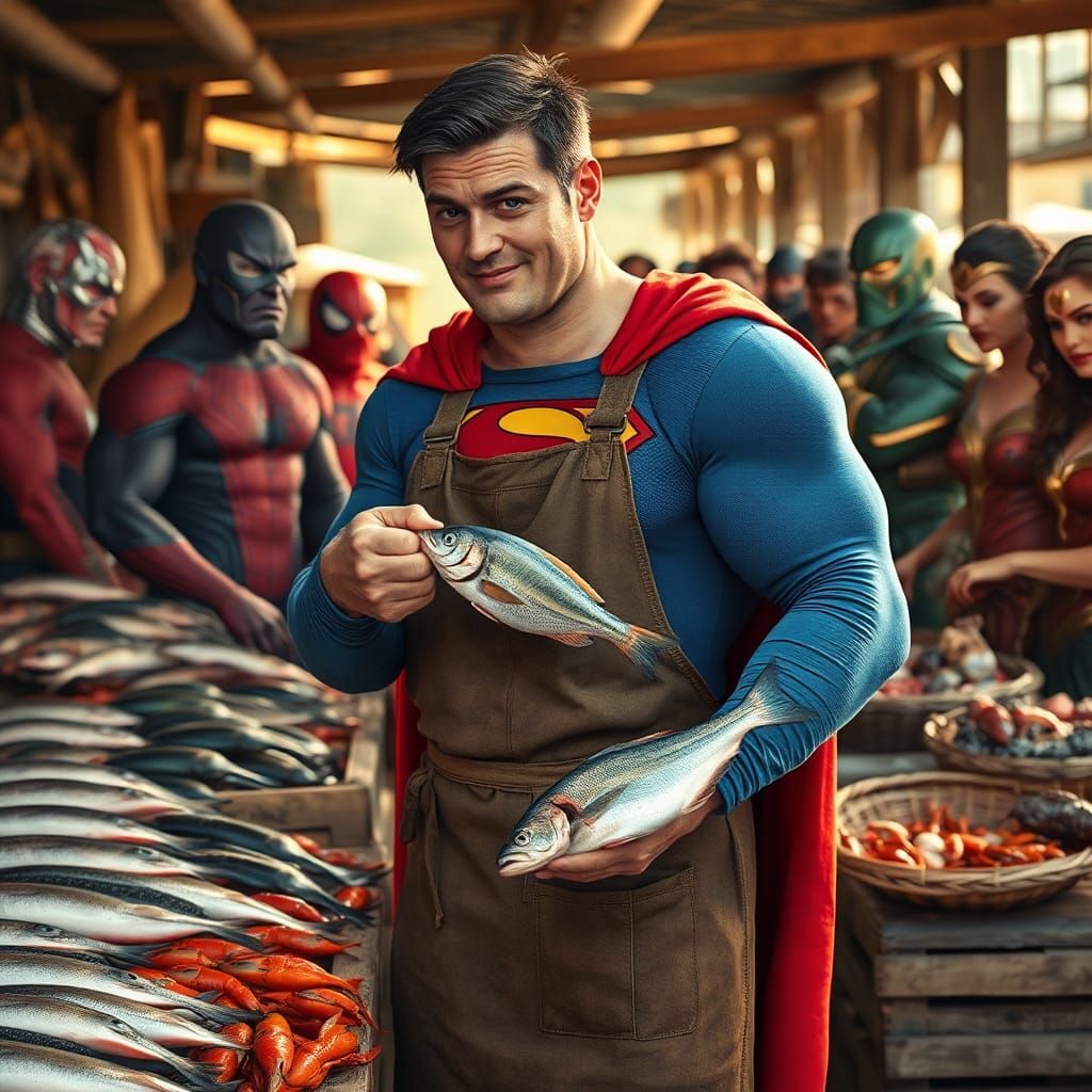 Superman the Fishmonger in Bustling Market
