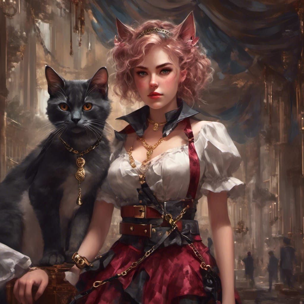 Catgirl on Leash: Detailed Matte Painting