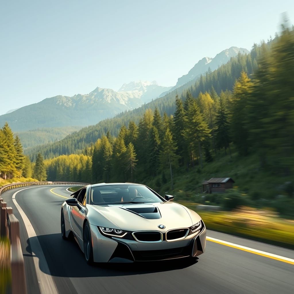 Futuristic Sports Car on Mountain Road