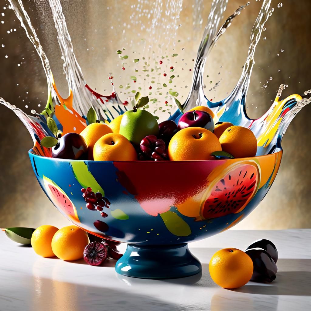 Kinetic Fruit Explosion Over Elegant Bowl