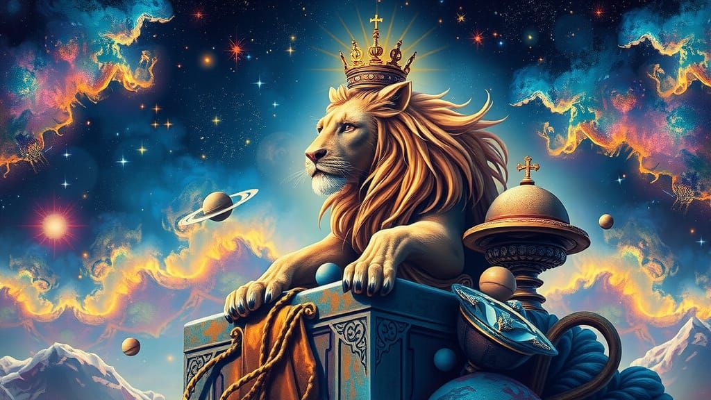 Cosmic Lion King in Surrealist Style