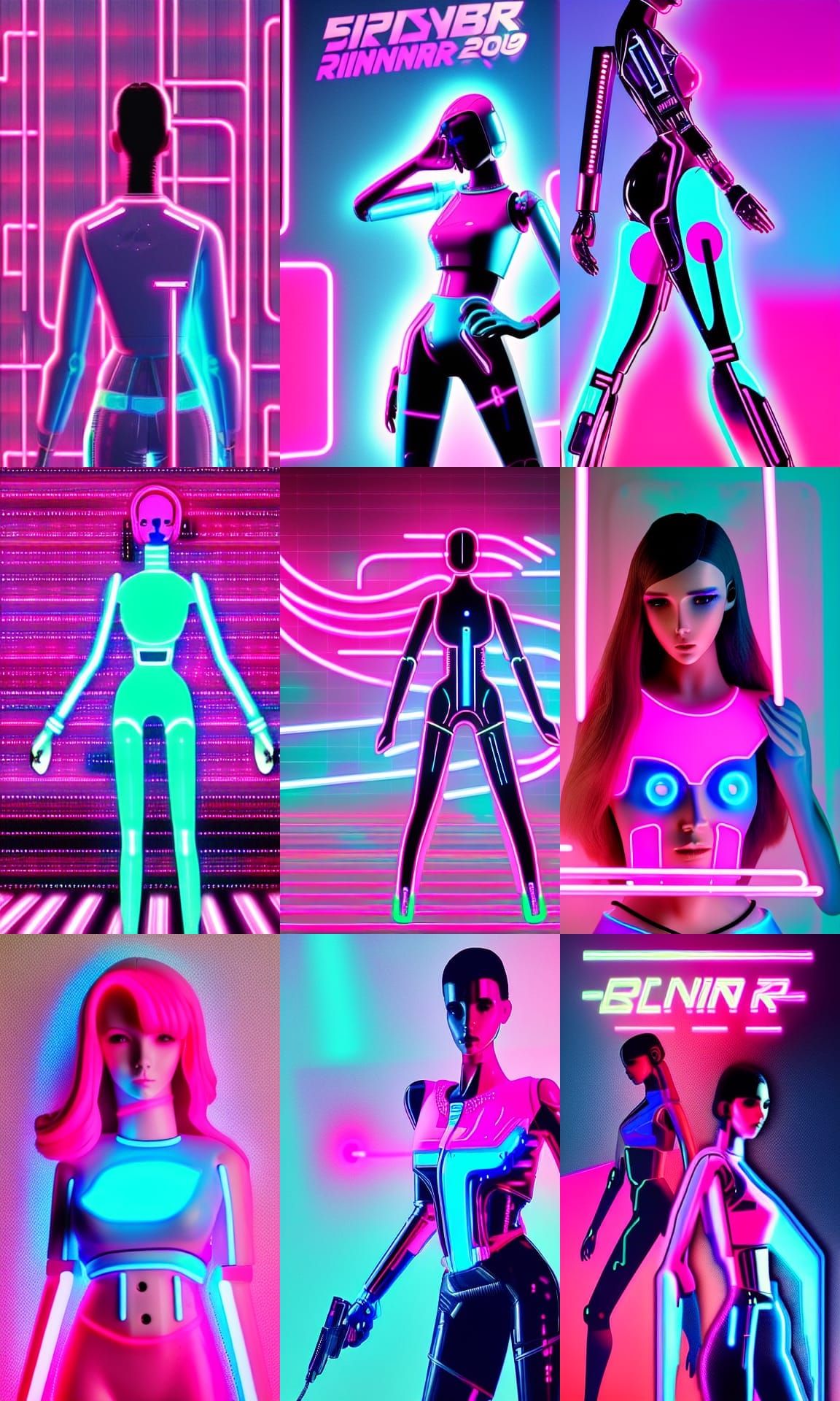 Neon Cyberpunk Robot Girl in Synthwave Style