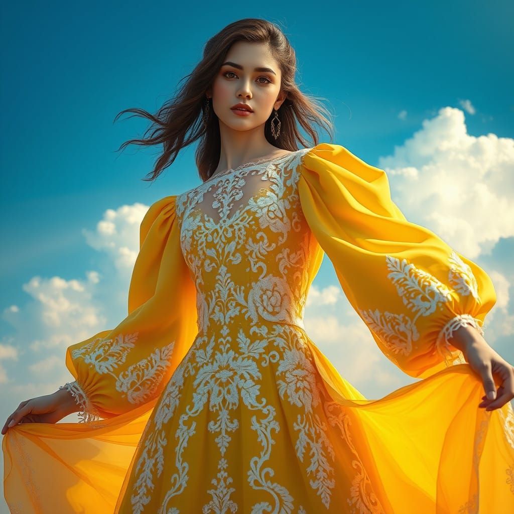 Ethereal Beauty in White Lace and Yellow Hue