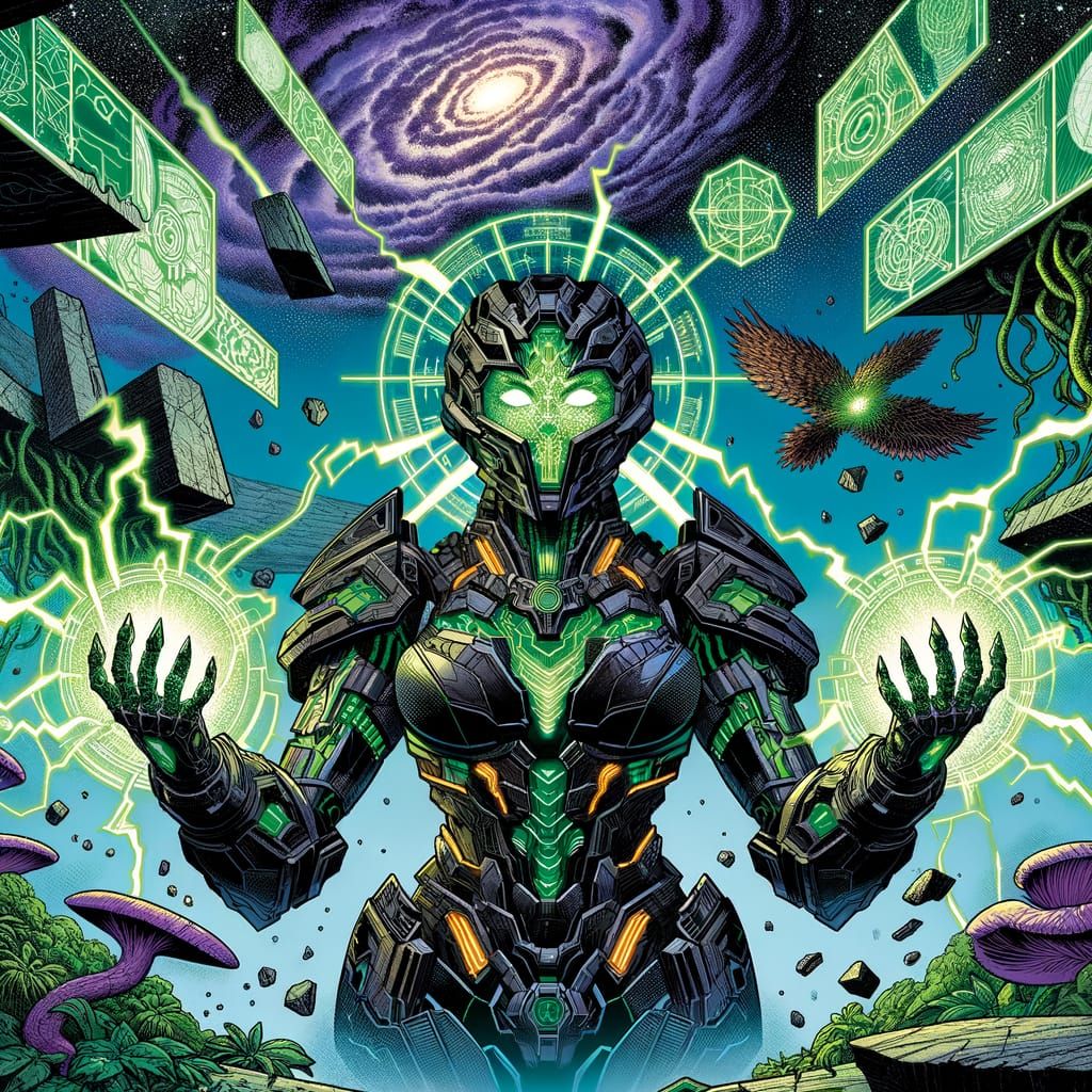 Glowing Warrior Goddess in Dark Armor Commands Psionic Storm...