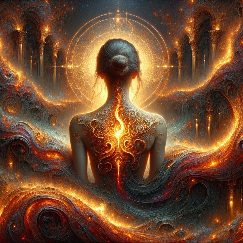 Fantasy Concept Art Of Woman With Fiery Nape Birthmark