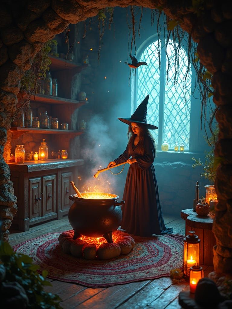 Mystical Witch's Lair Illuminated by Firefly Lanterns