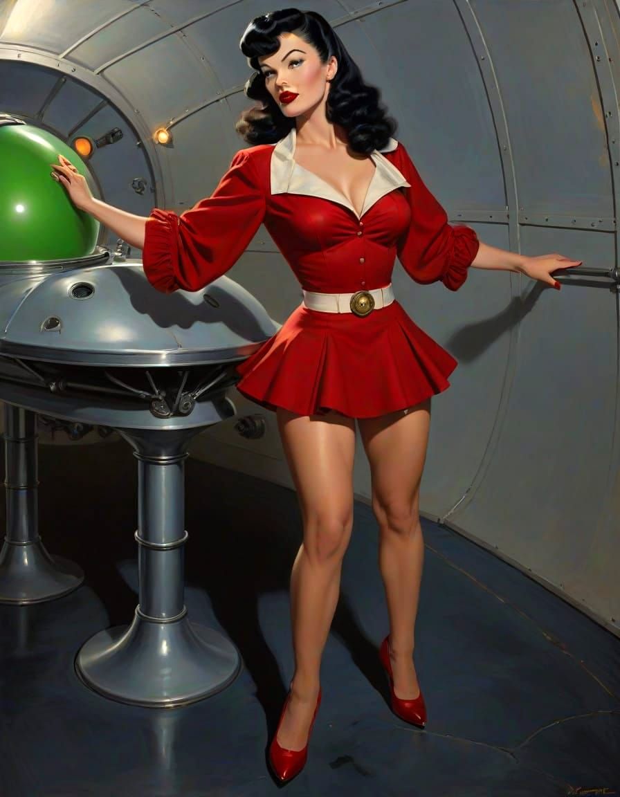 Vintage Pin-Up Goddess in Retro Sci-Fi Spacesuit