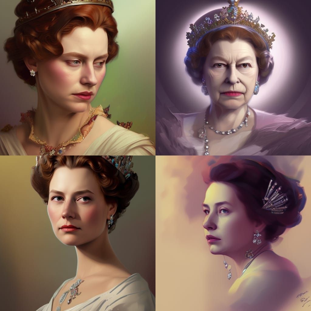 Queen Elizabeth Portrait in Art Nouveau Style