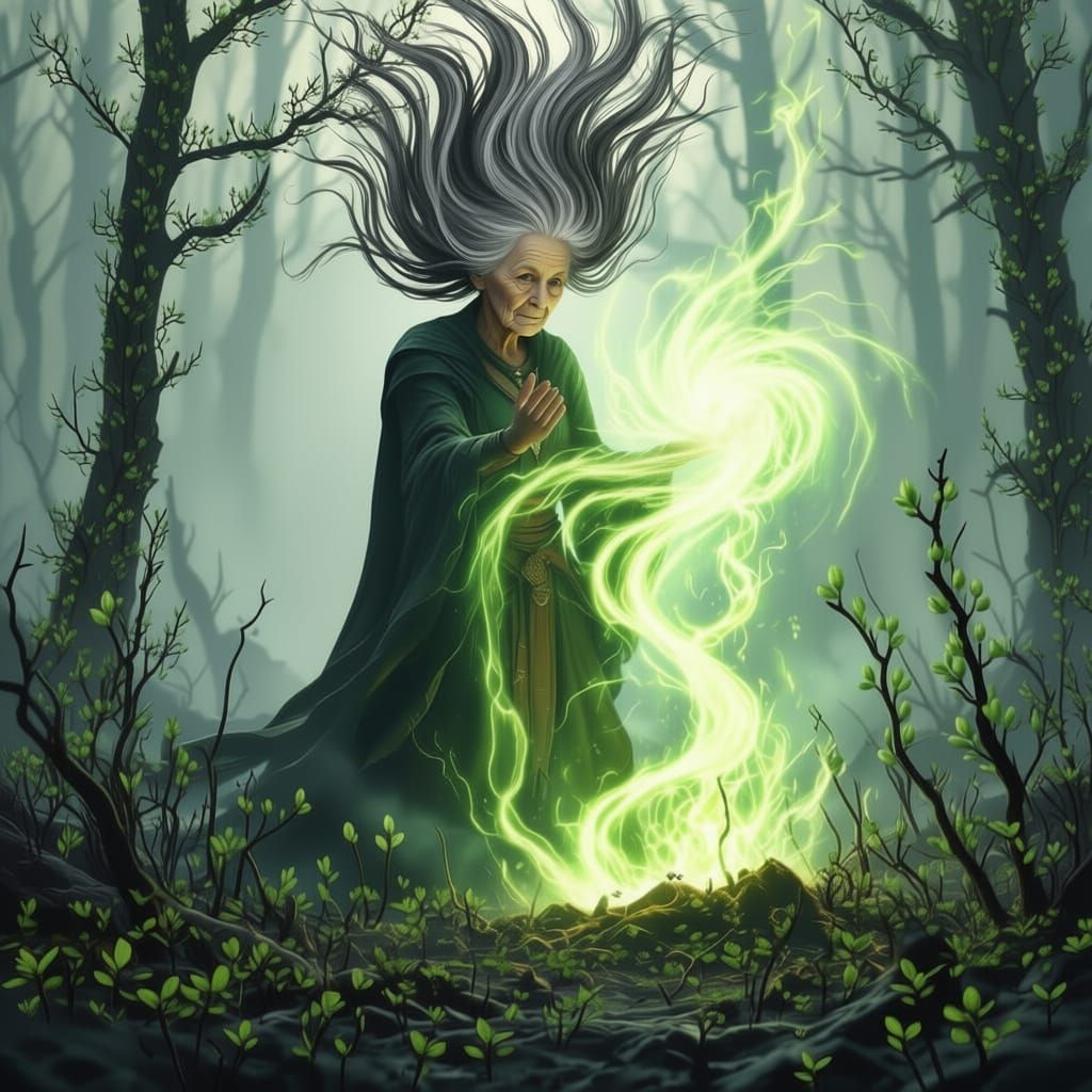 Ancient Druid Conjures Forest Growth from Ashes
