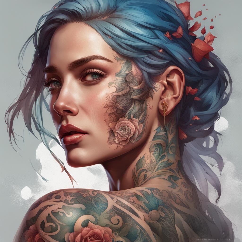 Hyperdetailed Portrait with Tattoos, Dynamic Lighting