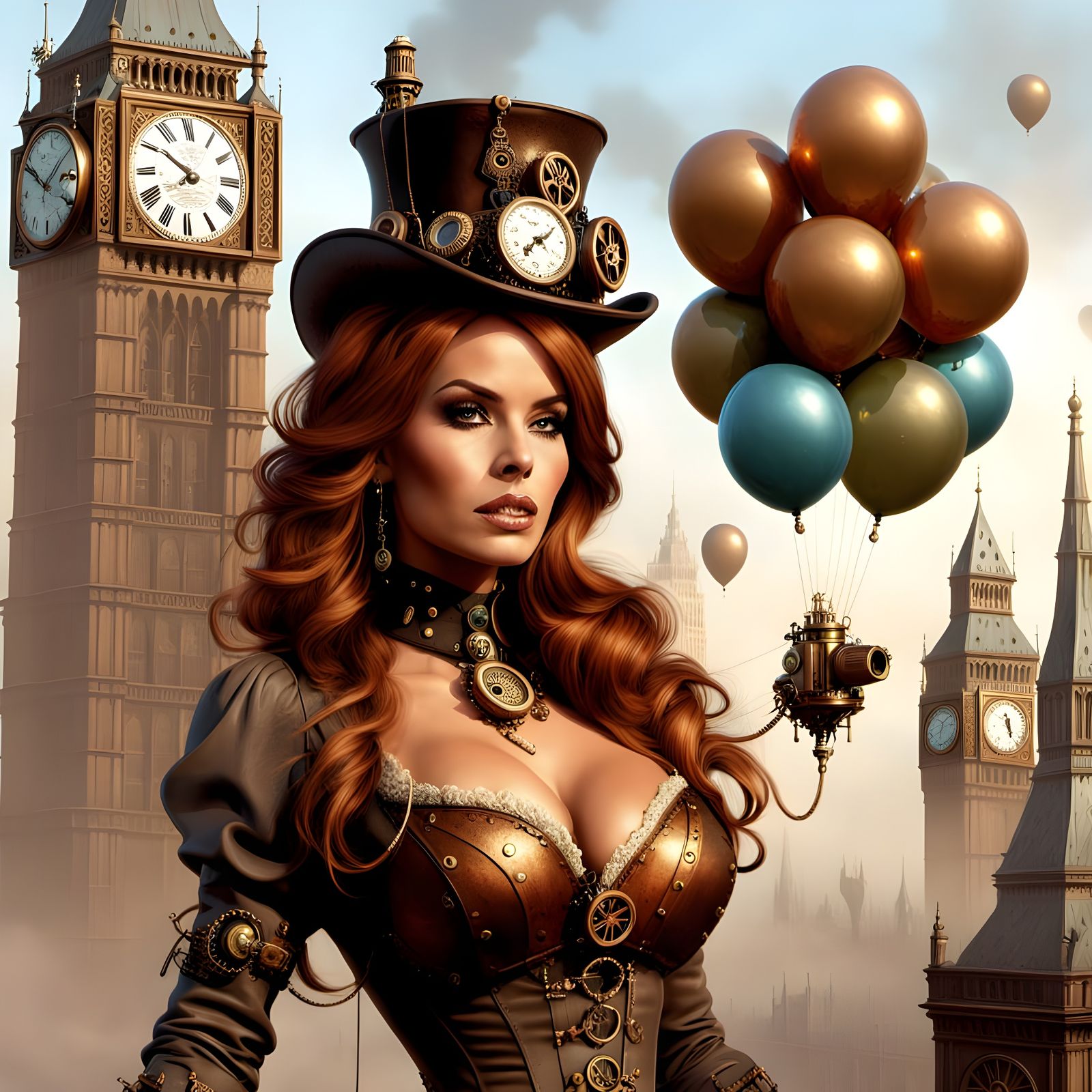 Steampunk Princess with Balloons in London, 1890