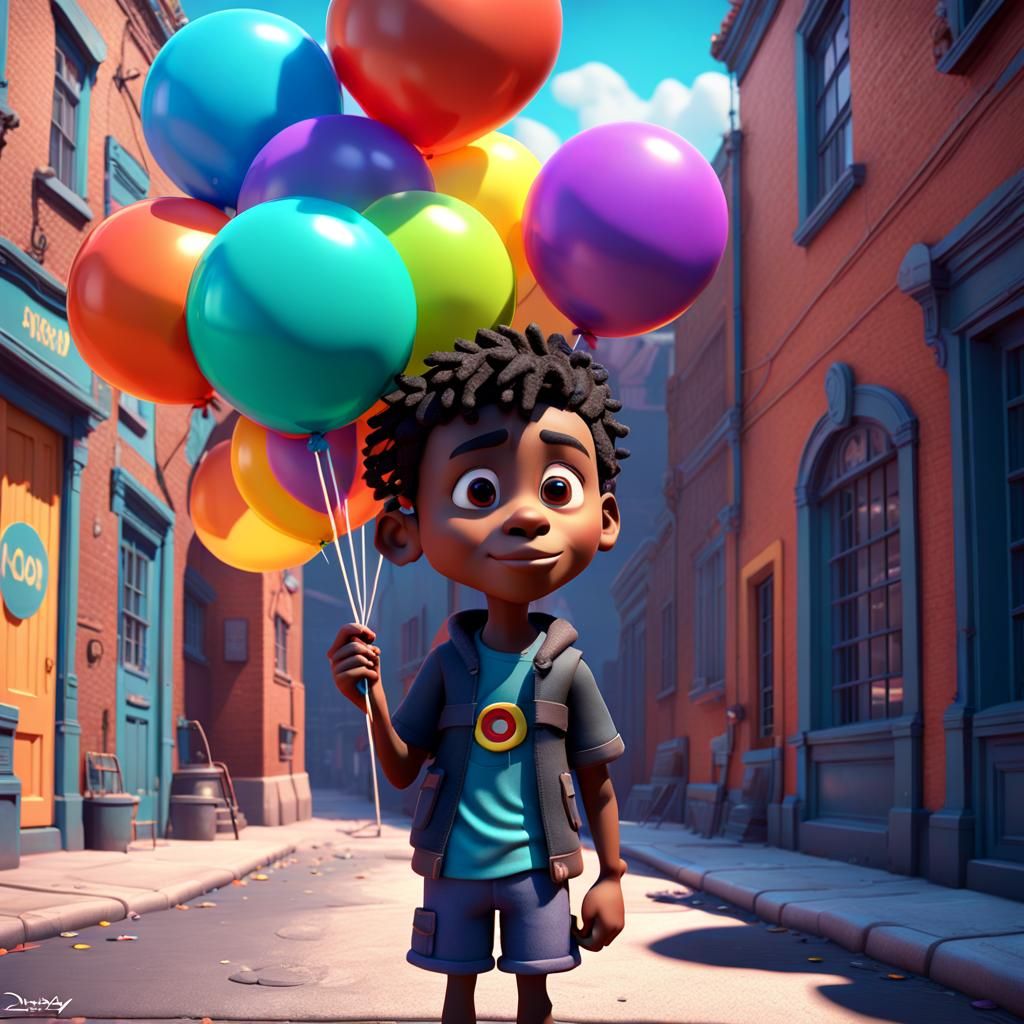 Joyful Black Boy with Balloon: 3D Digital Art