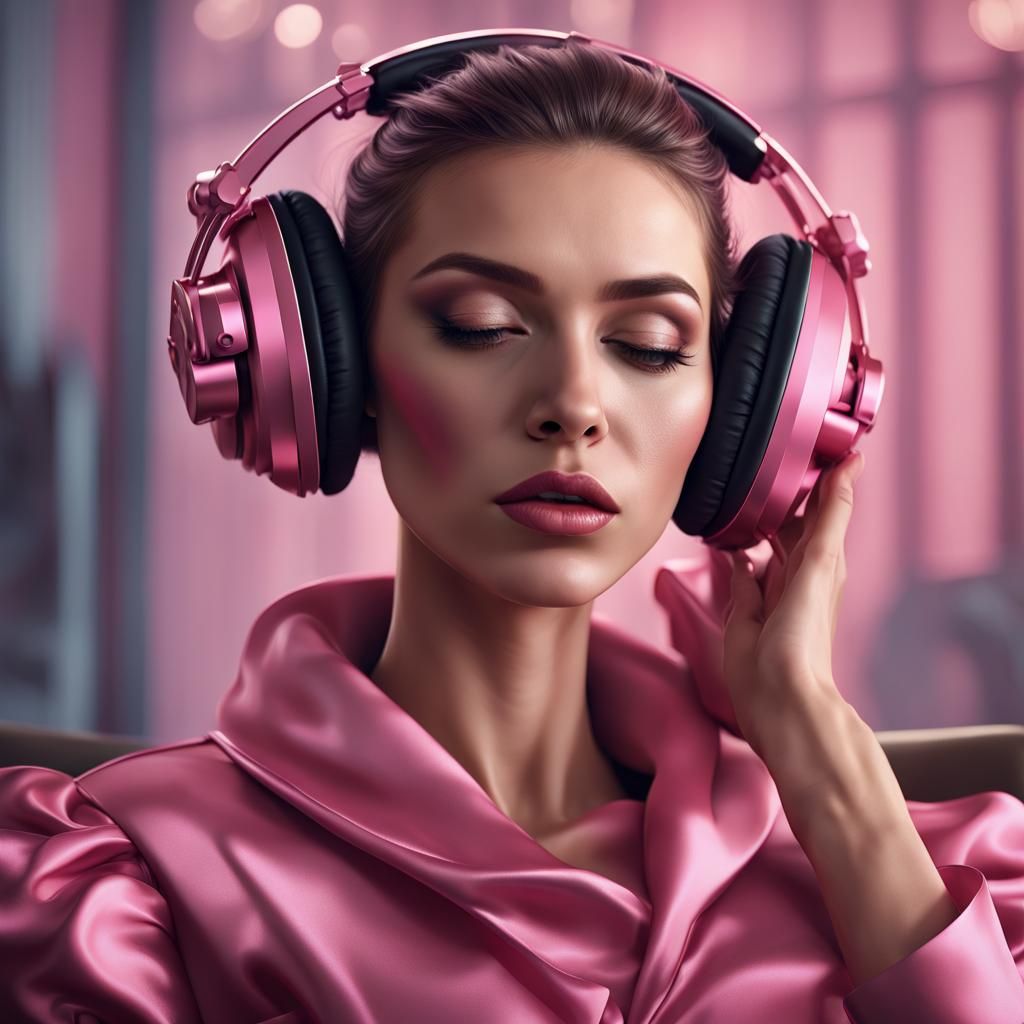 Woman with Pink Headphones Relaxing in Recliner