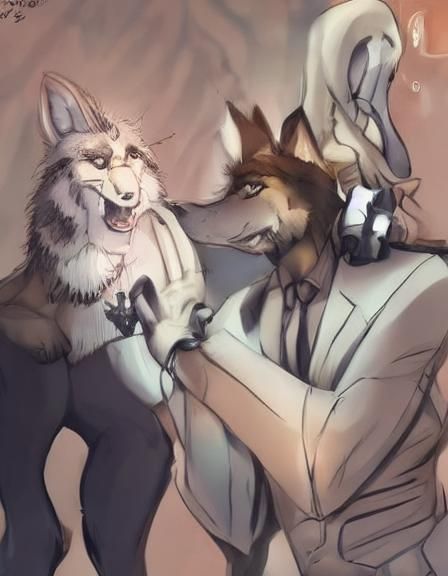 Protective Wolf with Tiger Cub in Forest Standoff