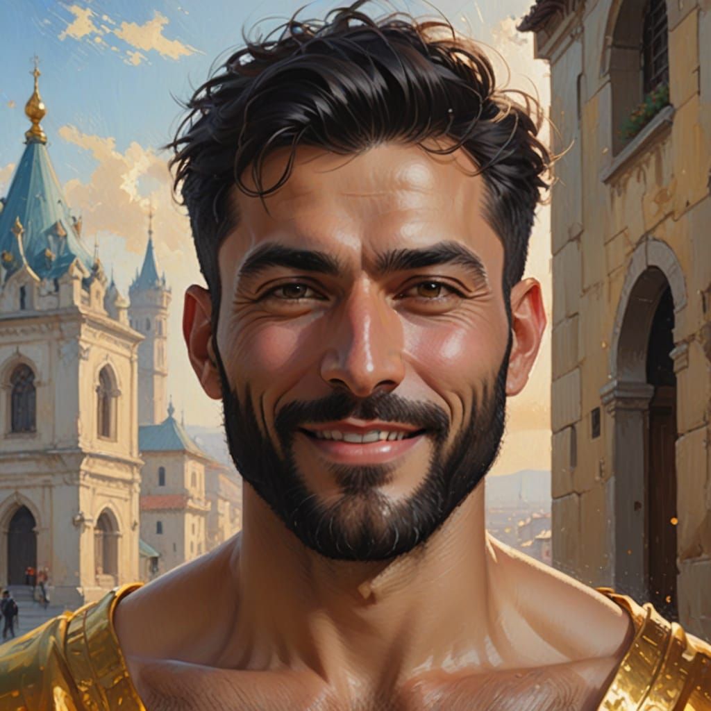 Elegant Man in Golden Velvet Robe