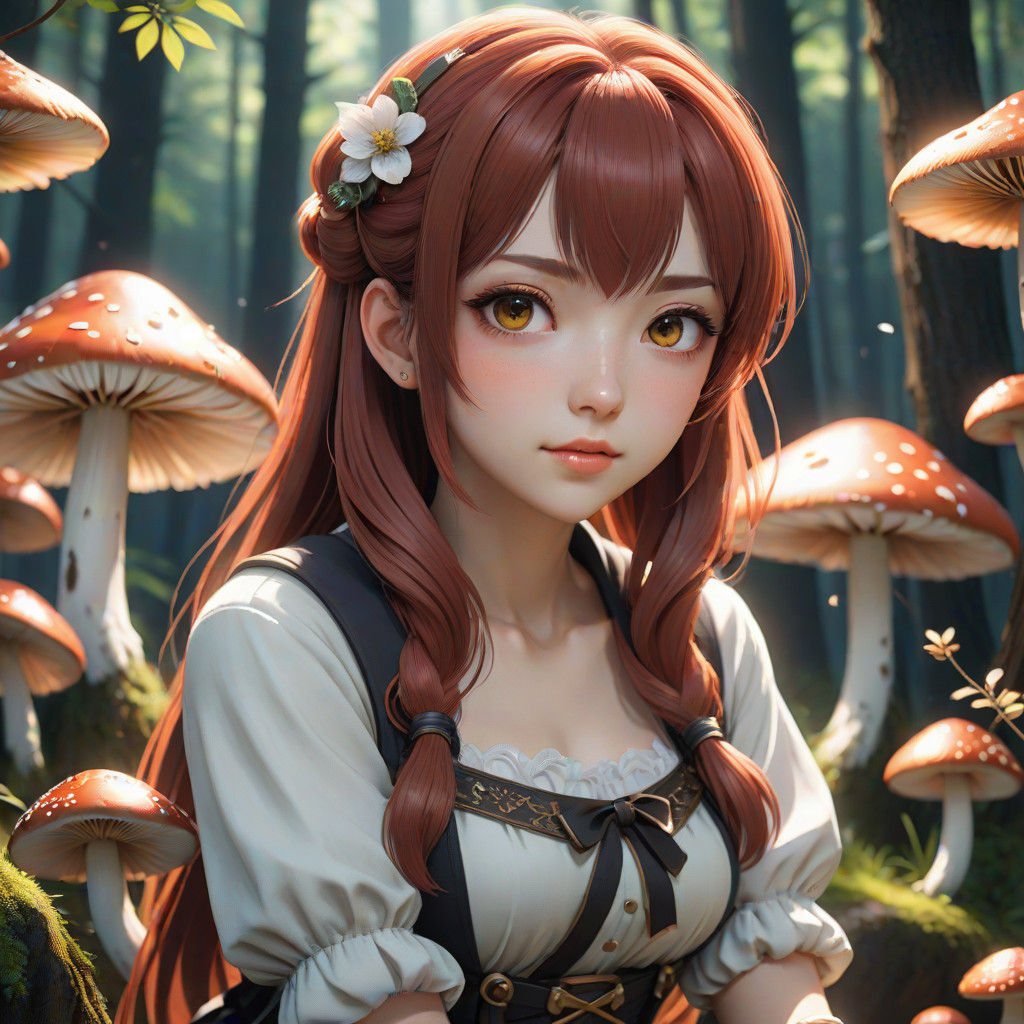 Serene Anime Goddess in Moonlit Forest Glade