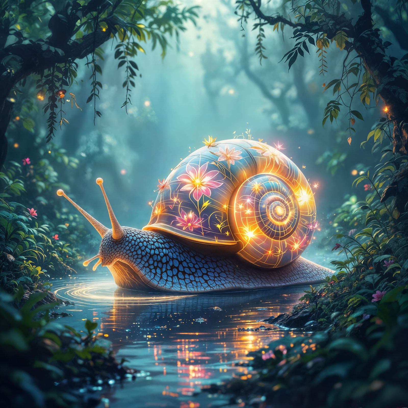 Bioluminescent Snail Glides Through Alien Jungle