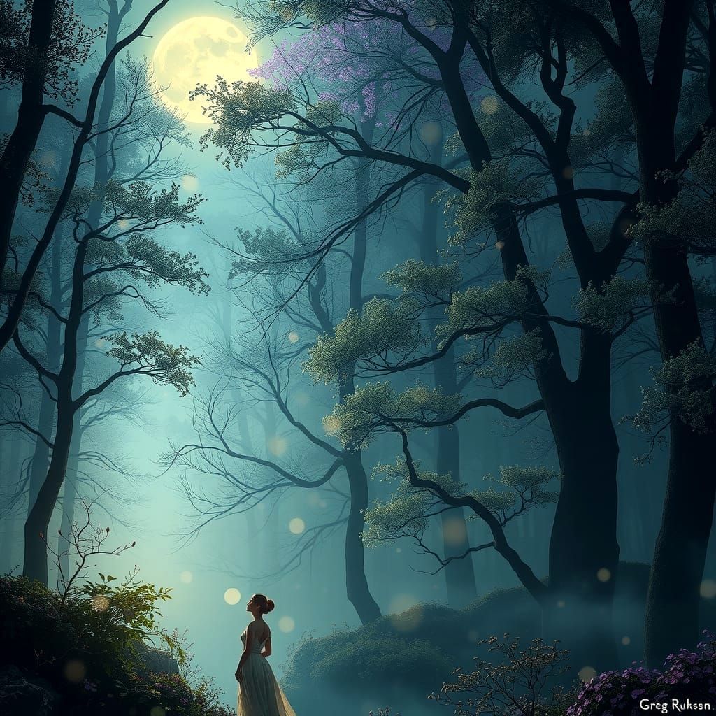 Mystical Moonlight Forest: Ethereal Dark Fantasy Art
