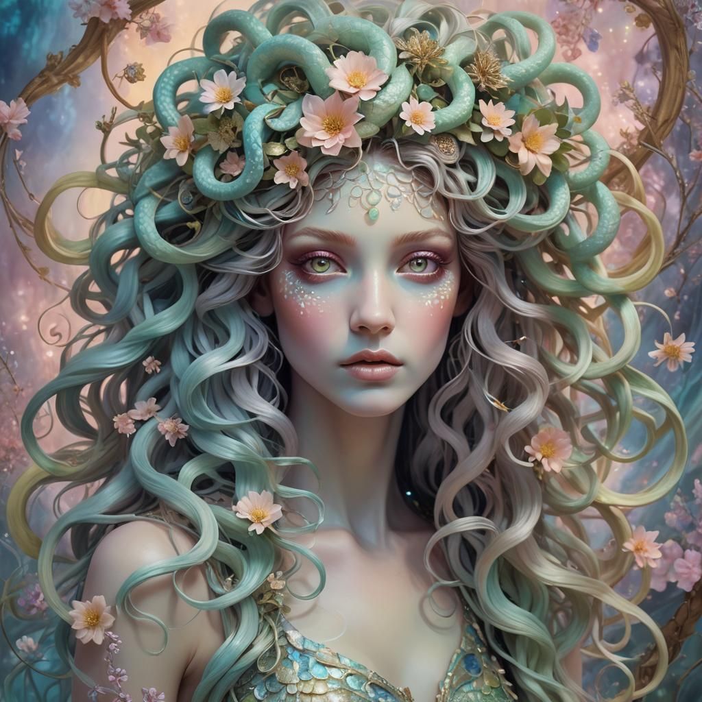 Augmented Gorgon in Pastel Tones: Anime Art