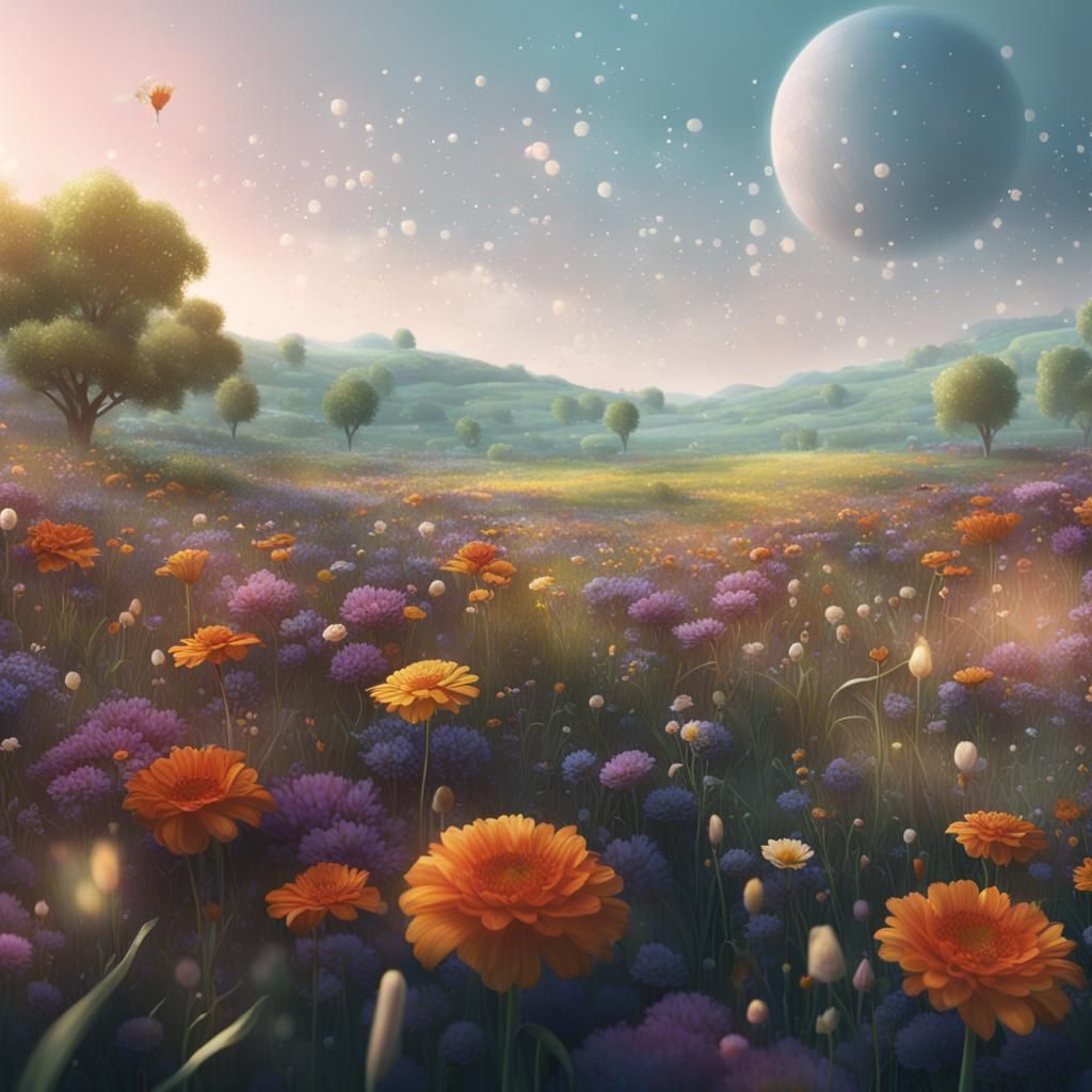 Colorful Flower Field in Harlem Renaissance Style