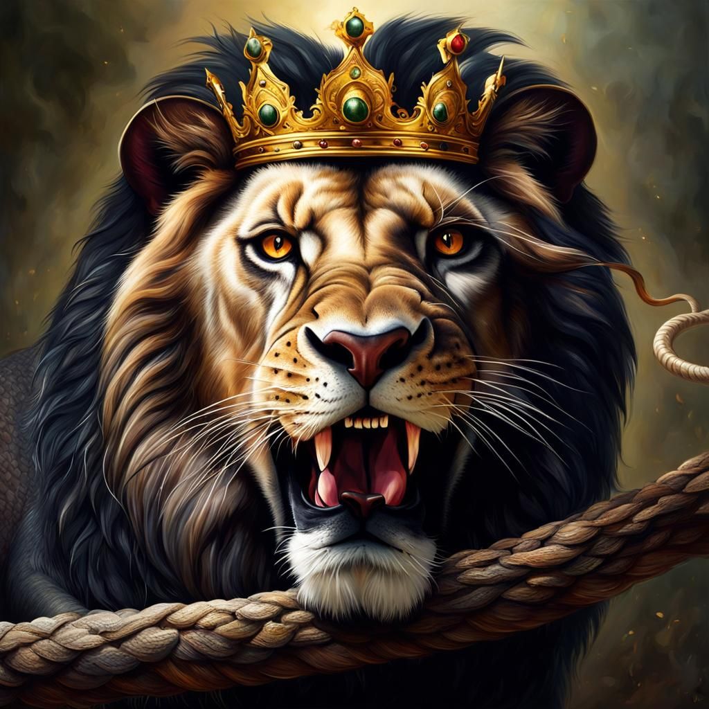 Black Mamba Snake with Crown Eats Lion Realistically